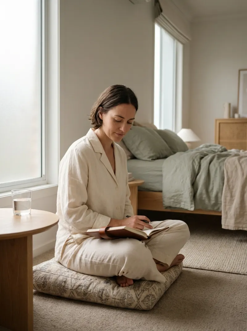 Person in a calm morning routine by a sunlit window